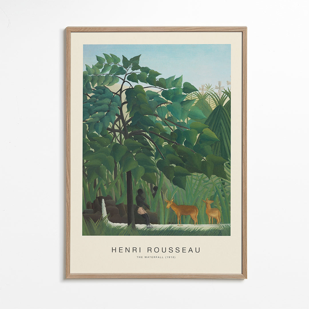 Botanisk poster med djungel, hjortar och vattenfall