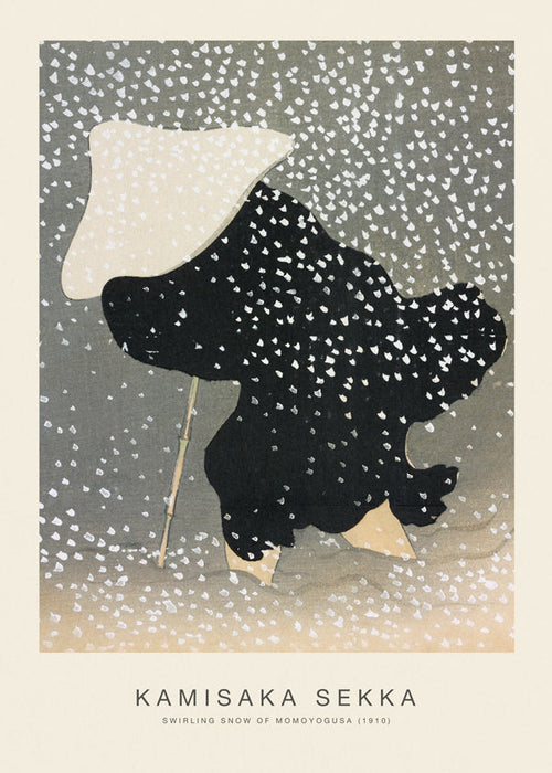 Illustration av japansk figur i snöfallet