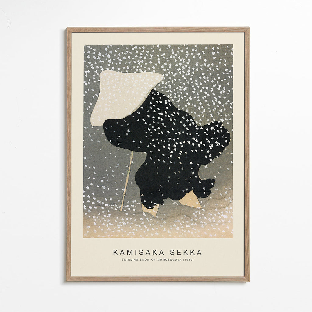 Illustration av japansk figur i snöfallet