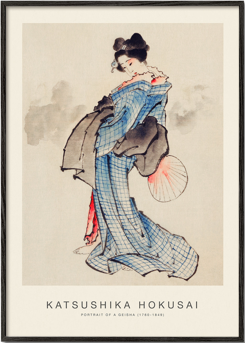 Geisha-illustration med blå kimono
