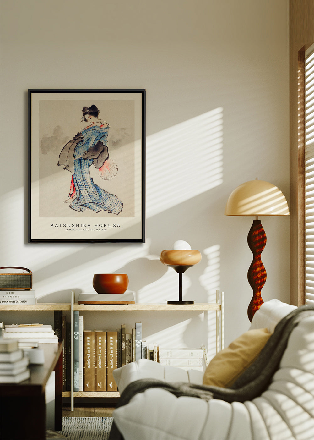 Geisha-illustration med blå kimono