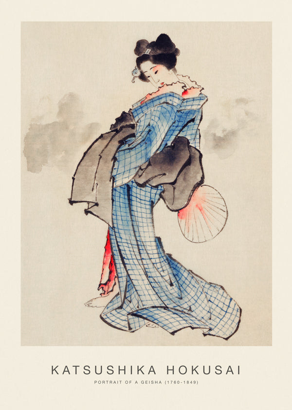 Geisha-illustration med blå kimono