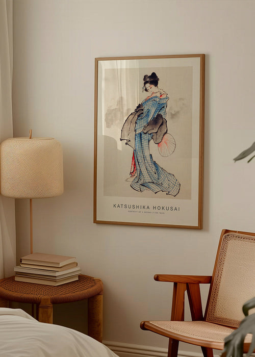 Geisha-illustration med blå kimono