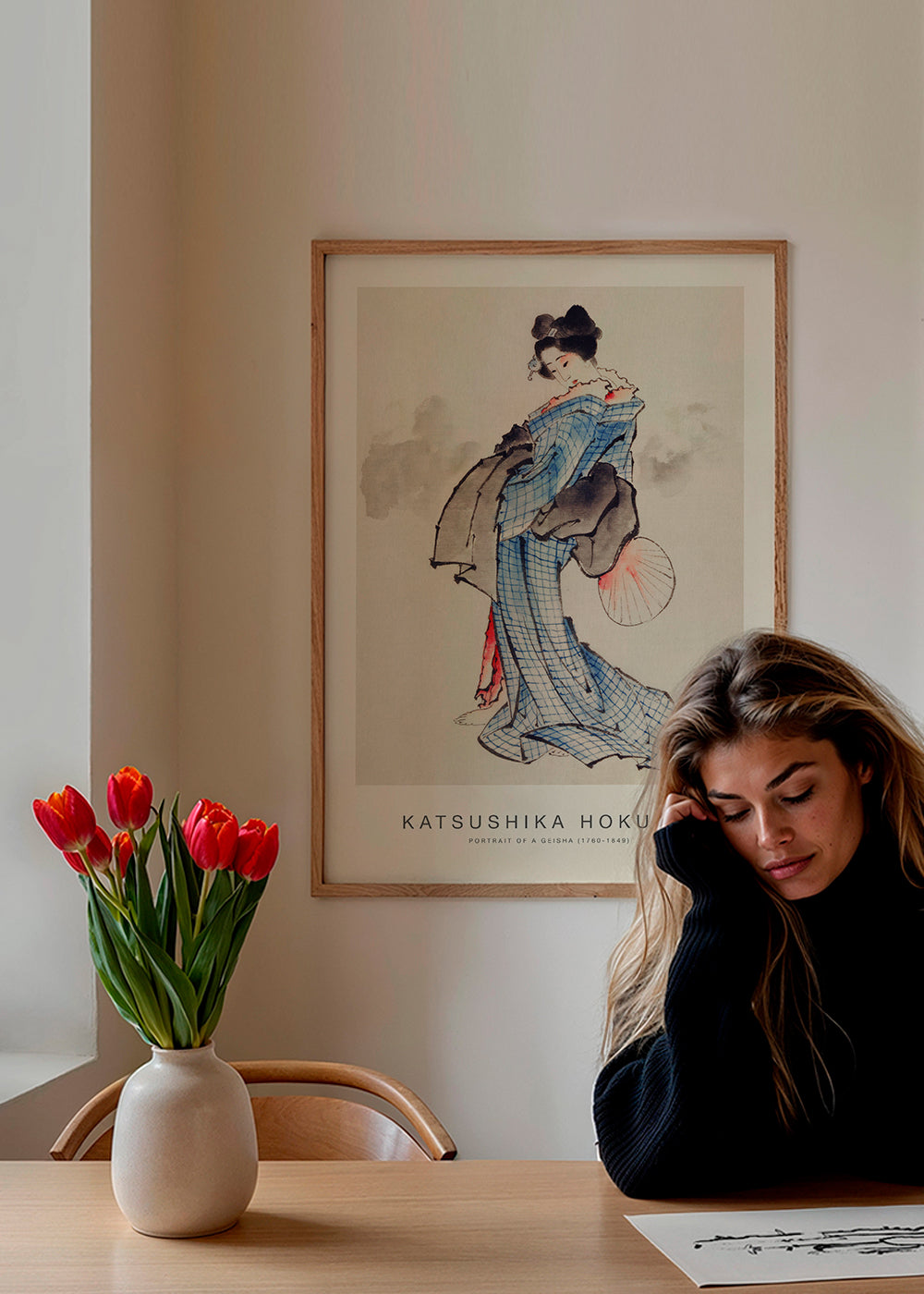 Geisha-illustration med blå kimono