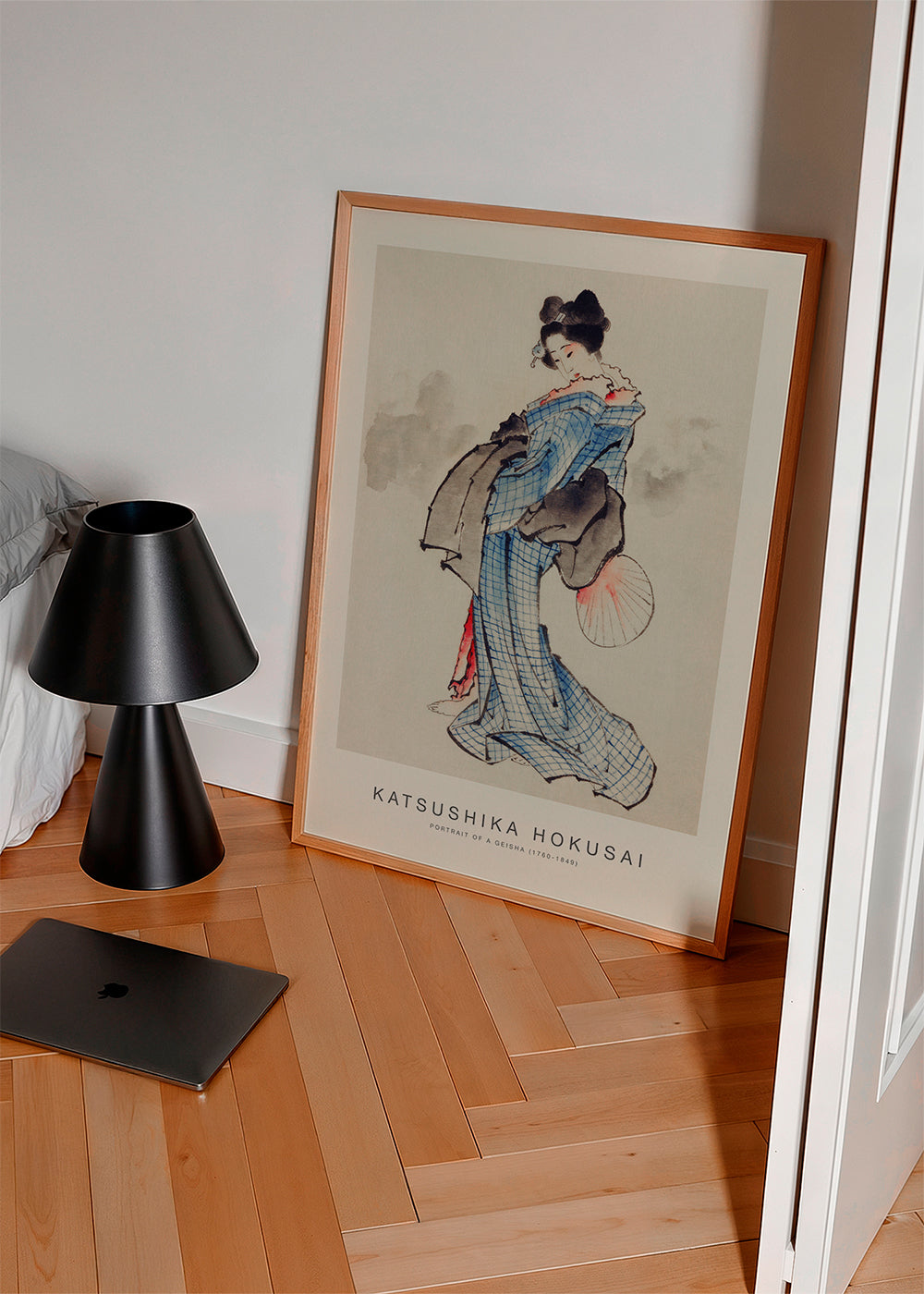 Geisha-illustration med blå kimono