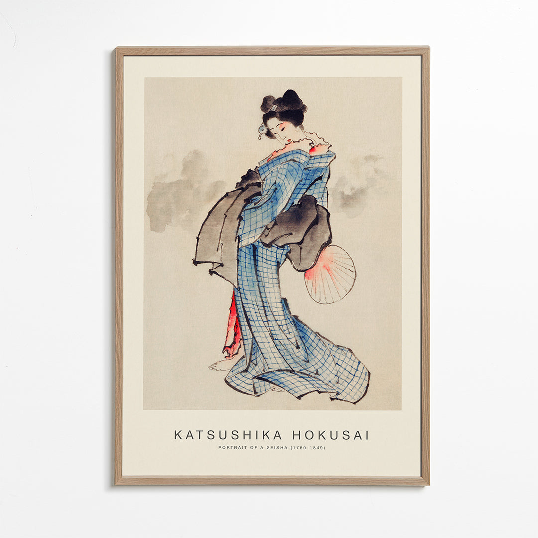 Geisha-illustration med blå kimono