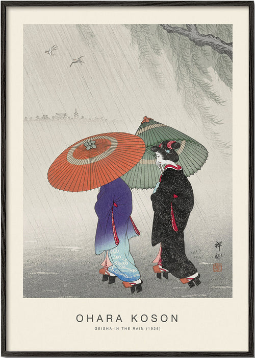 Japansk geisha-illustration i regnet