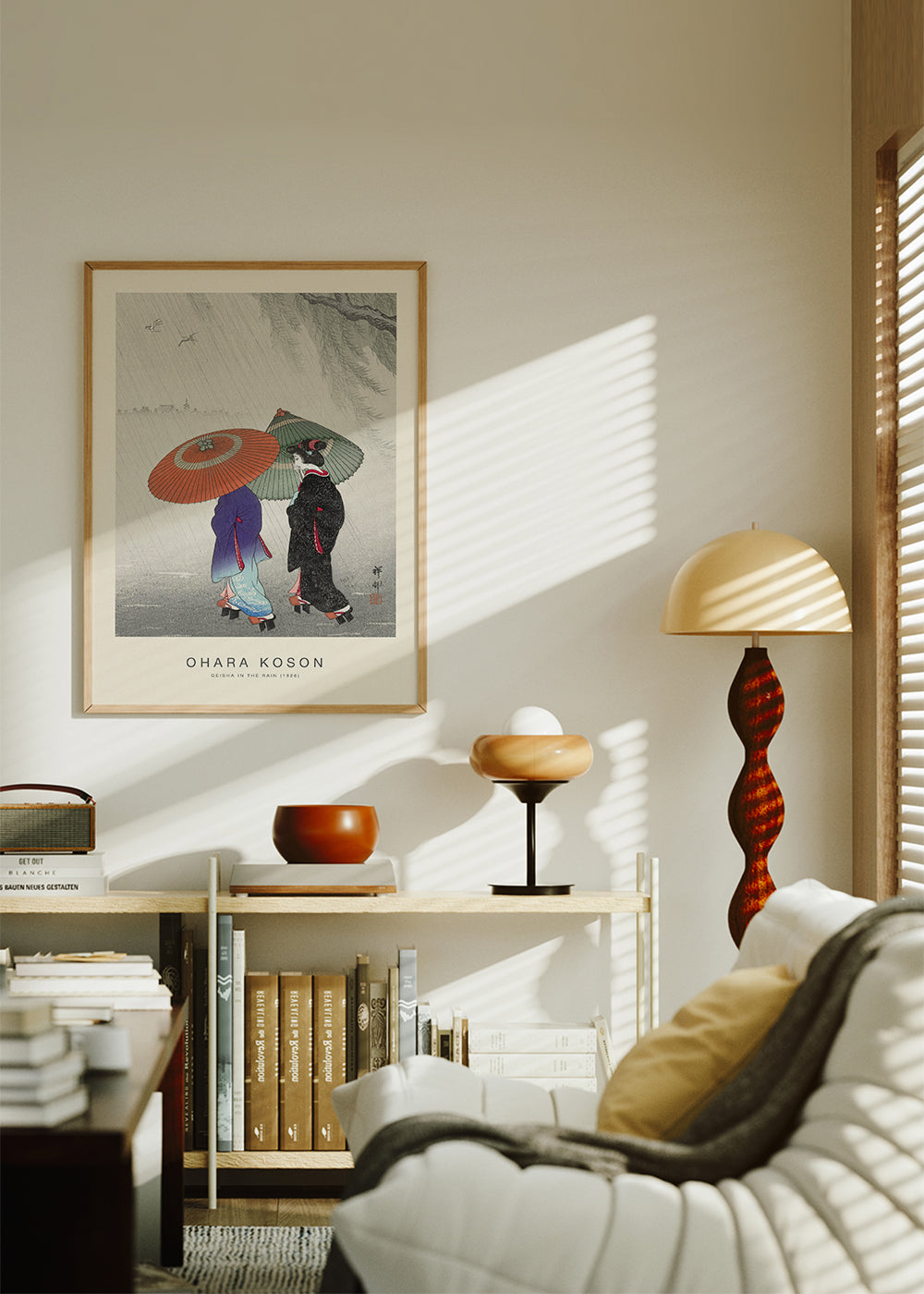 Japansk geisha-illustration i regnet