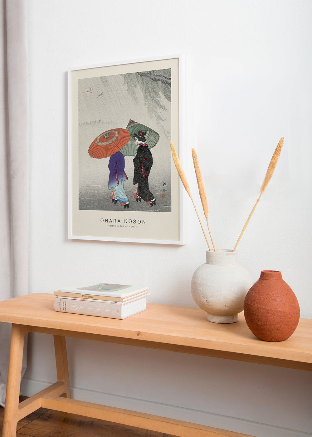 Japansk geisha-illustration i regnet