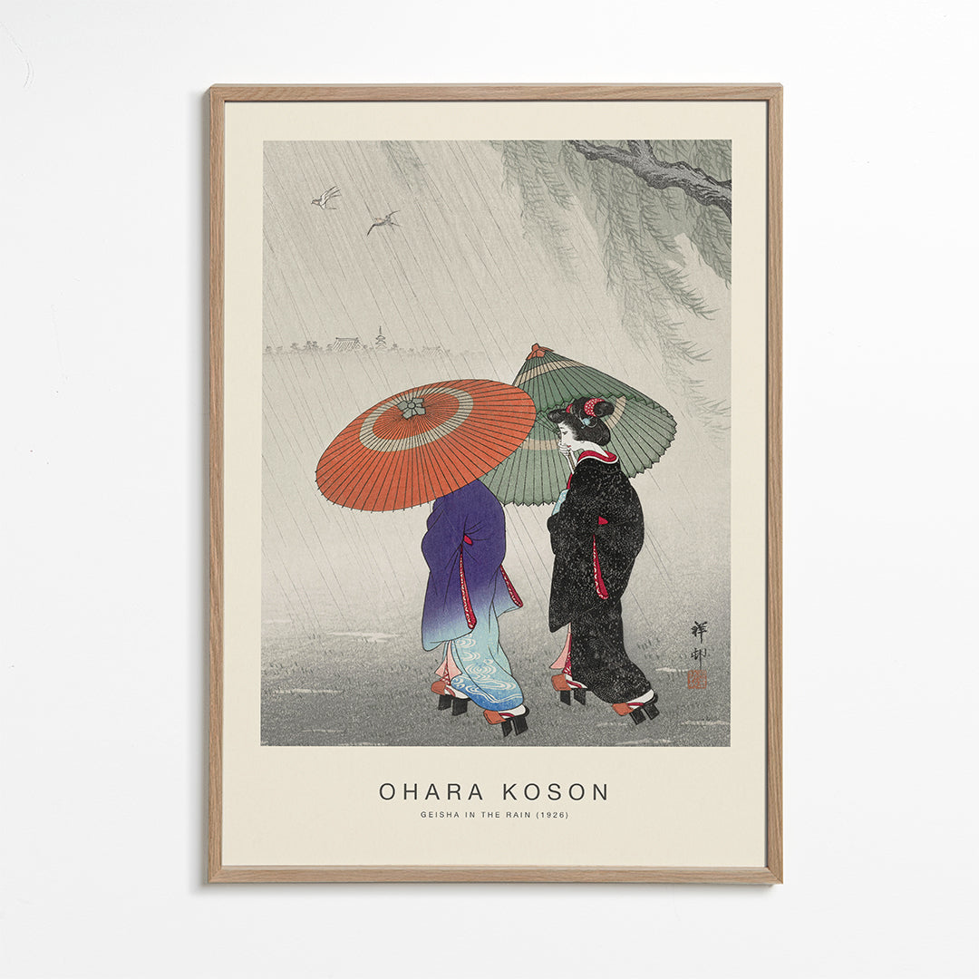 Japansk geisha-illustration i regnet