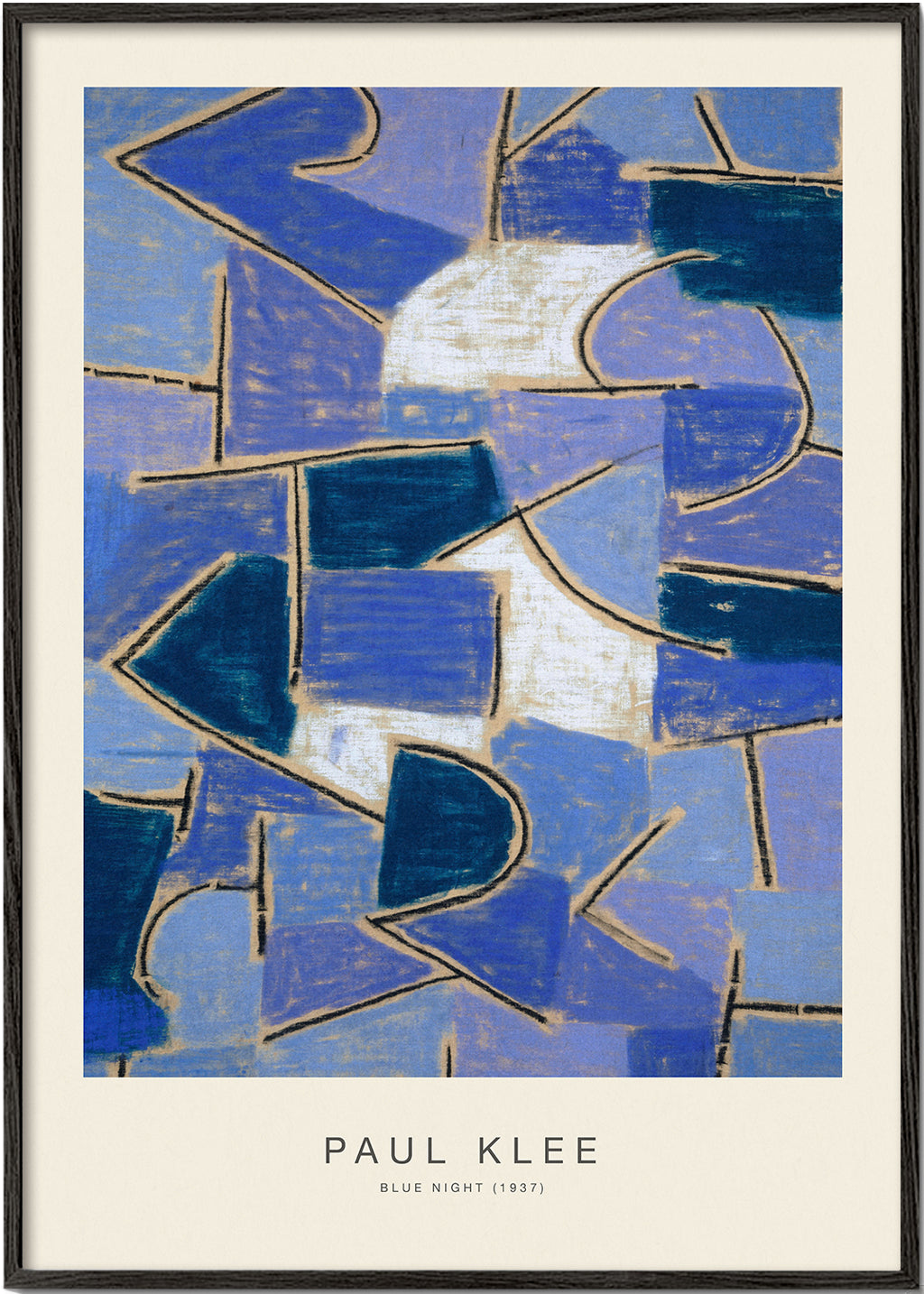 Abstrakt konstverk i blått inspirerat av Klee