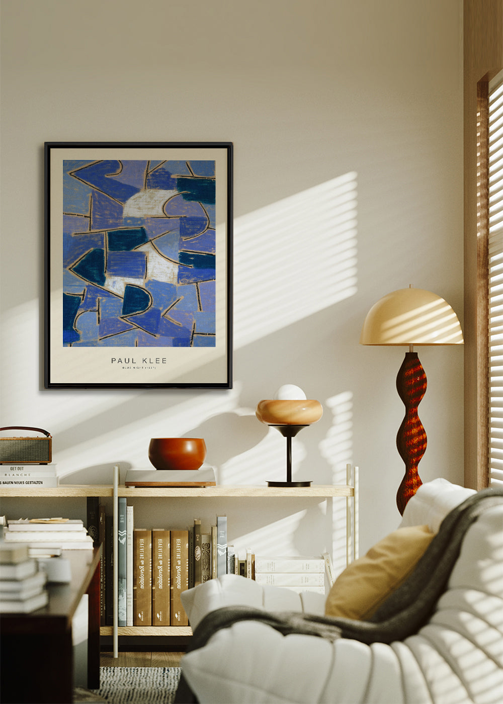Abstrakt konstverk i blått inspirerat av Klee