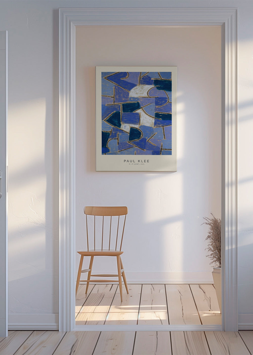 Abstrakt konstverk i blått inspirerat av Klee