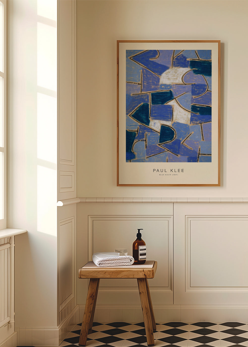 Abstrakt konstverk i blått inspirerat av Klee