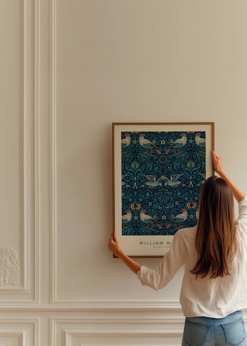Botanisk poster William Morris med fåglar och blå löv