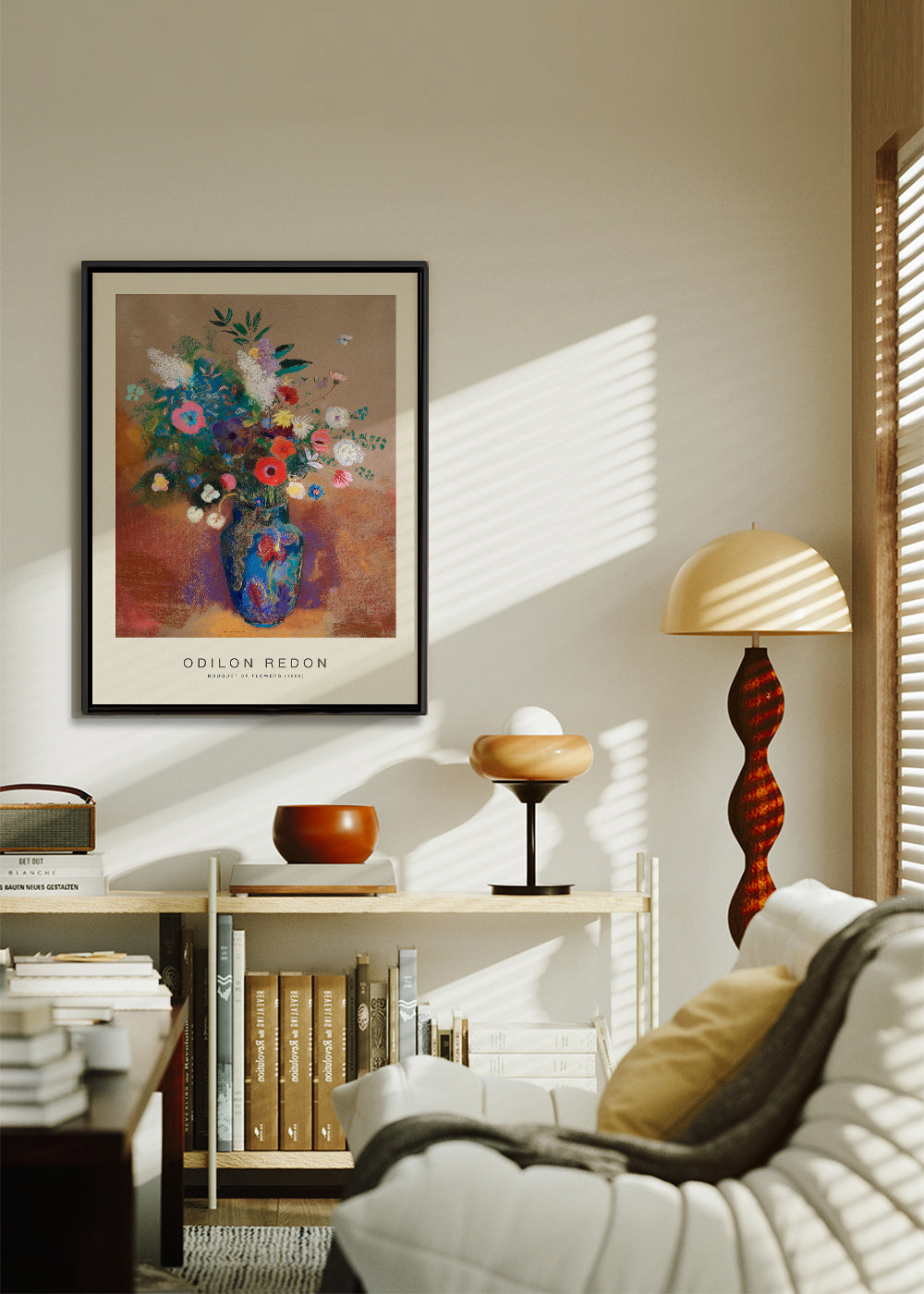 Botanisk poster blå vas med färgstarkt bukett