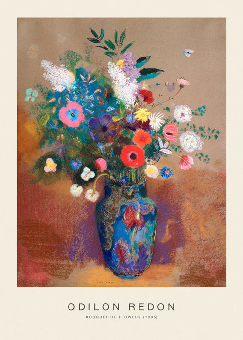 Botanisk poster blå vas med färgstarkt bukett