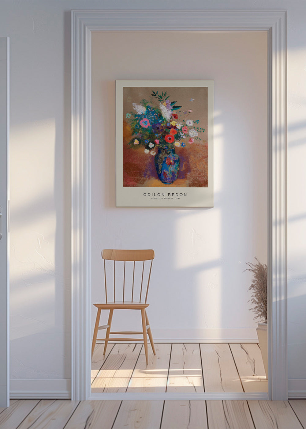 Botanisk poster blå vas med färgstarkt bukett
