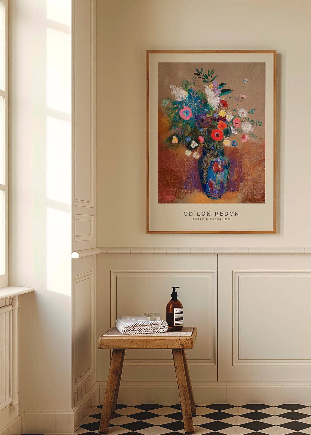 Botanisk poster blå vas med färgstarkt bukett