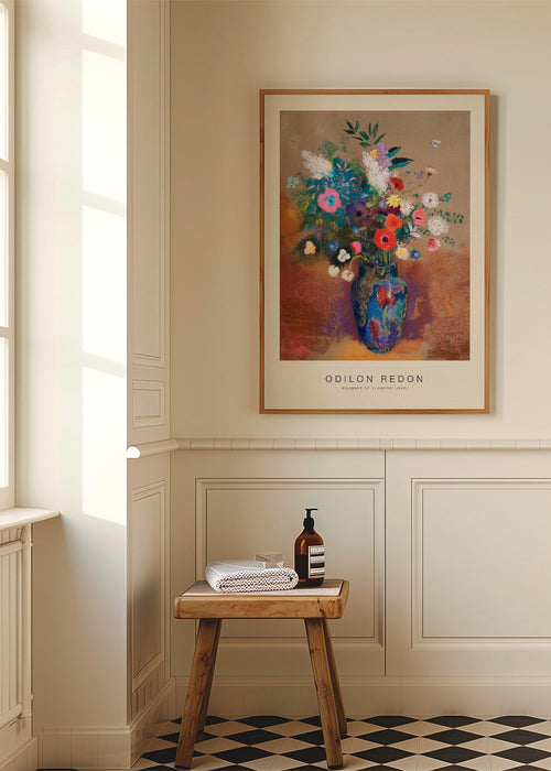 Botanisk poster blå vas med färgstarkt bukett
