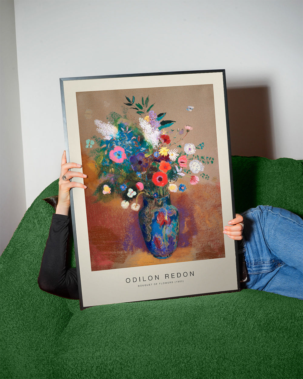 Botanisk poster blå vas med färgstarkt bukett
