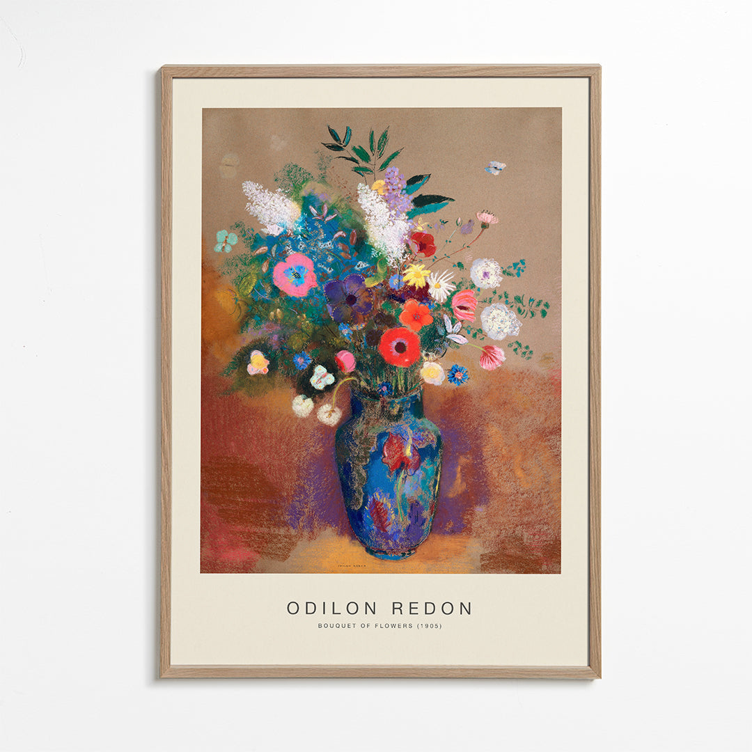 Botanisk poster blå vas med färgstarkt bukett
