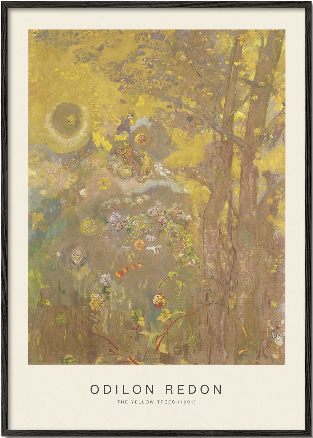 Botanisk poster i gyllene toner med träd