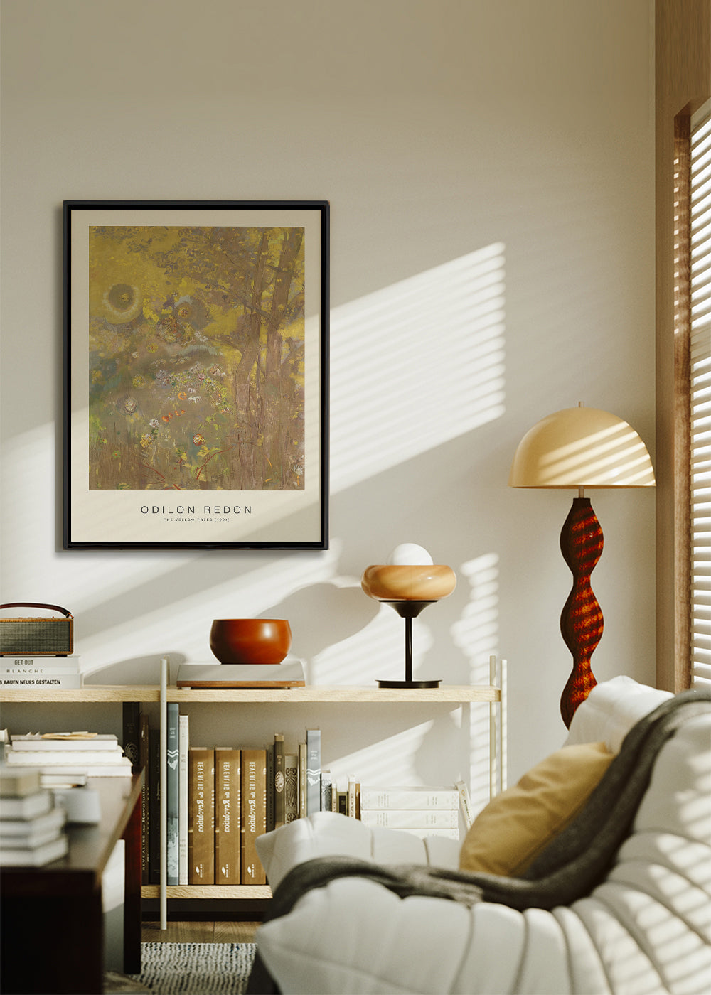 Botanisk poster i gyllene toner med träd