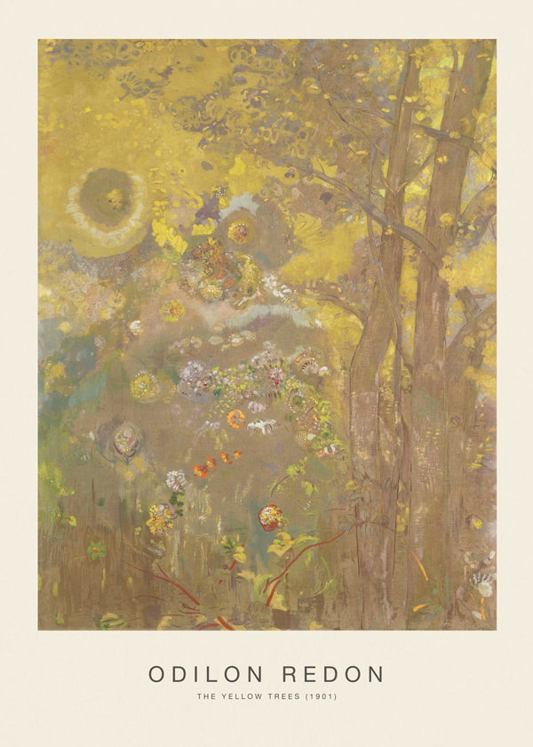 Botanisk poster i gyllene toner med träd