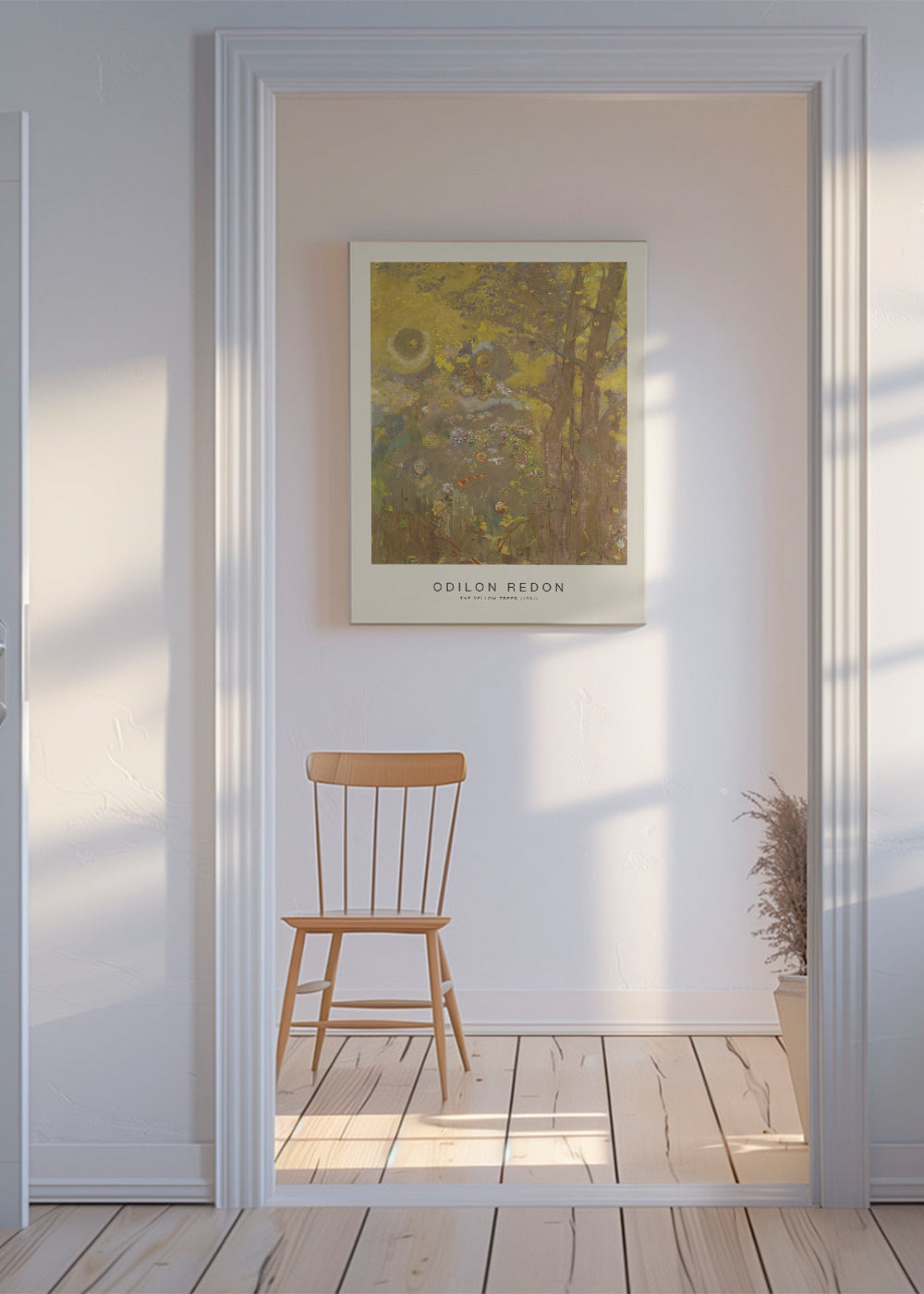Botanisk poster i gyllene toner med träd