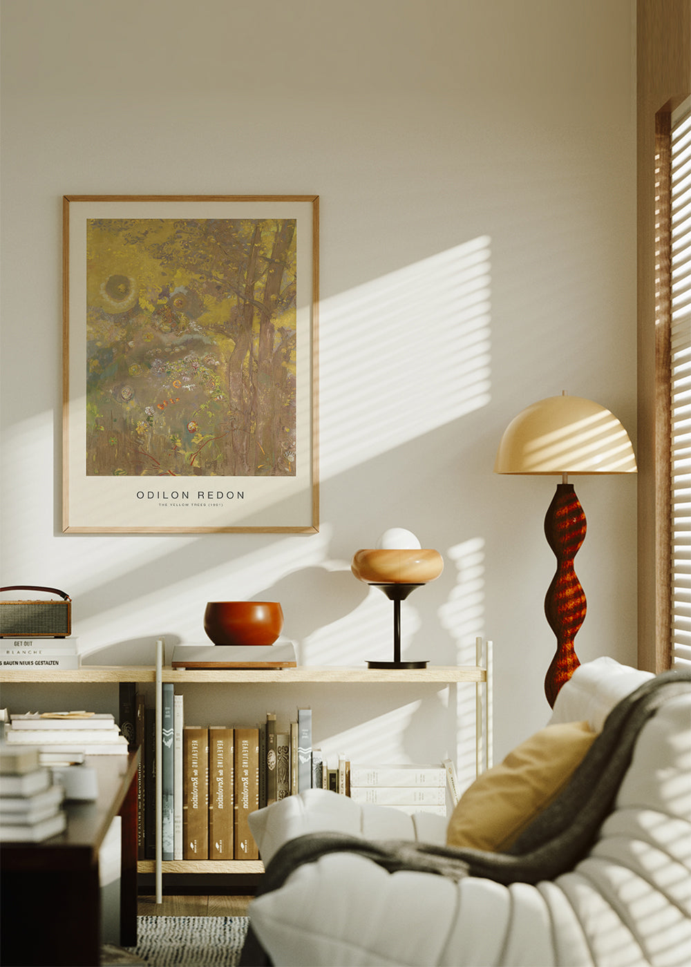 Botanisk poster i gyllene toner med träd
