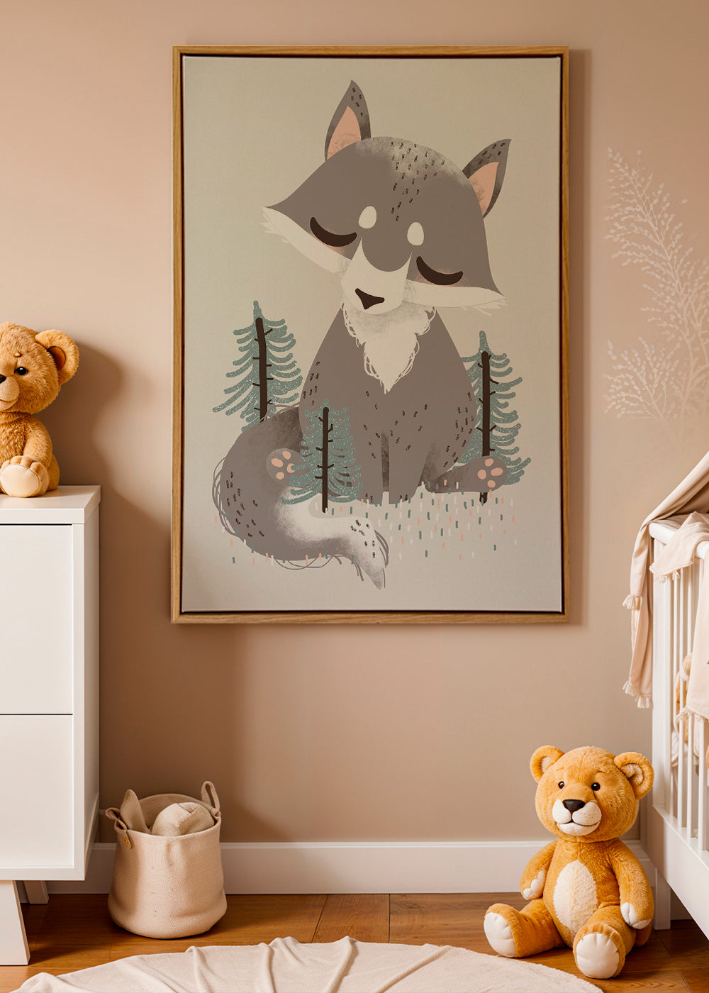 Barnposter sovande varg i skogen