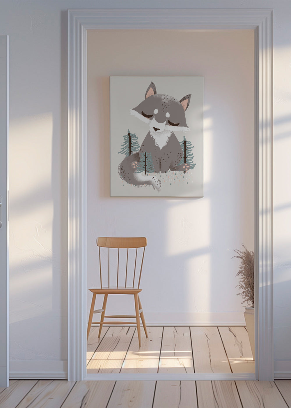 Barnposter sovande varg i skogen