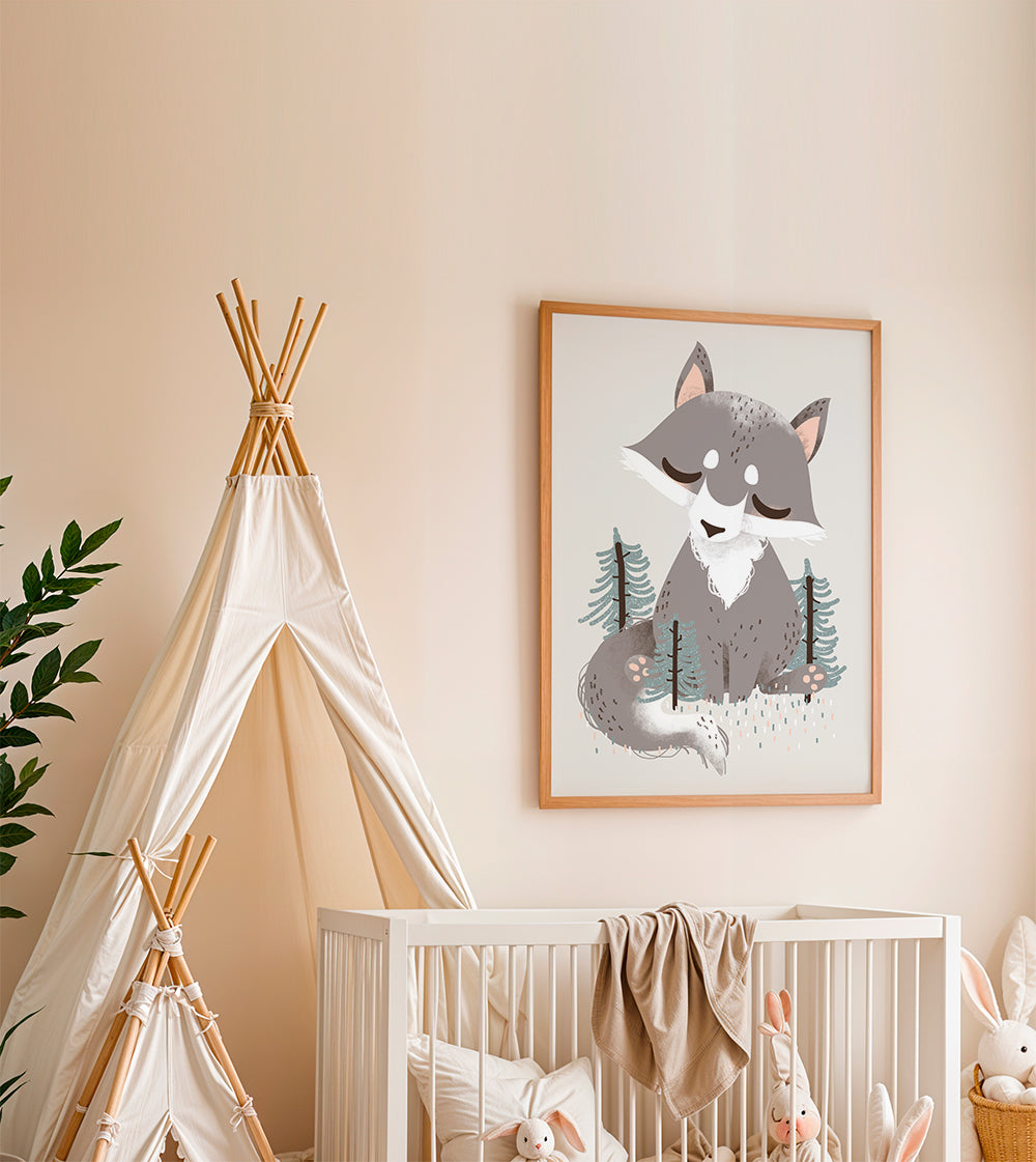Barnposter sovande varg i skogen