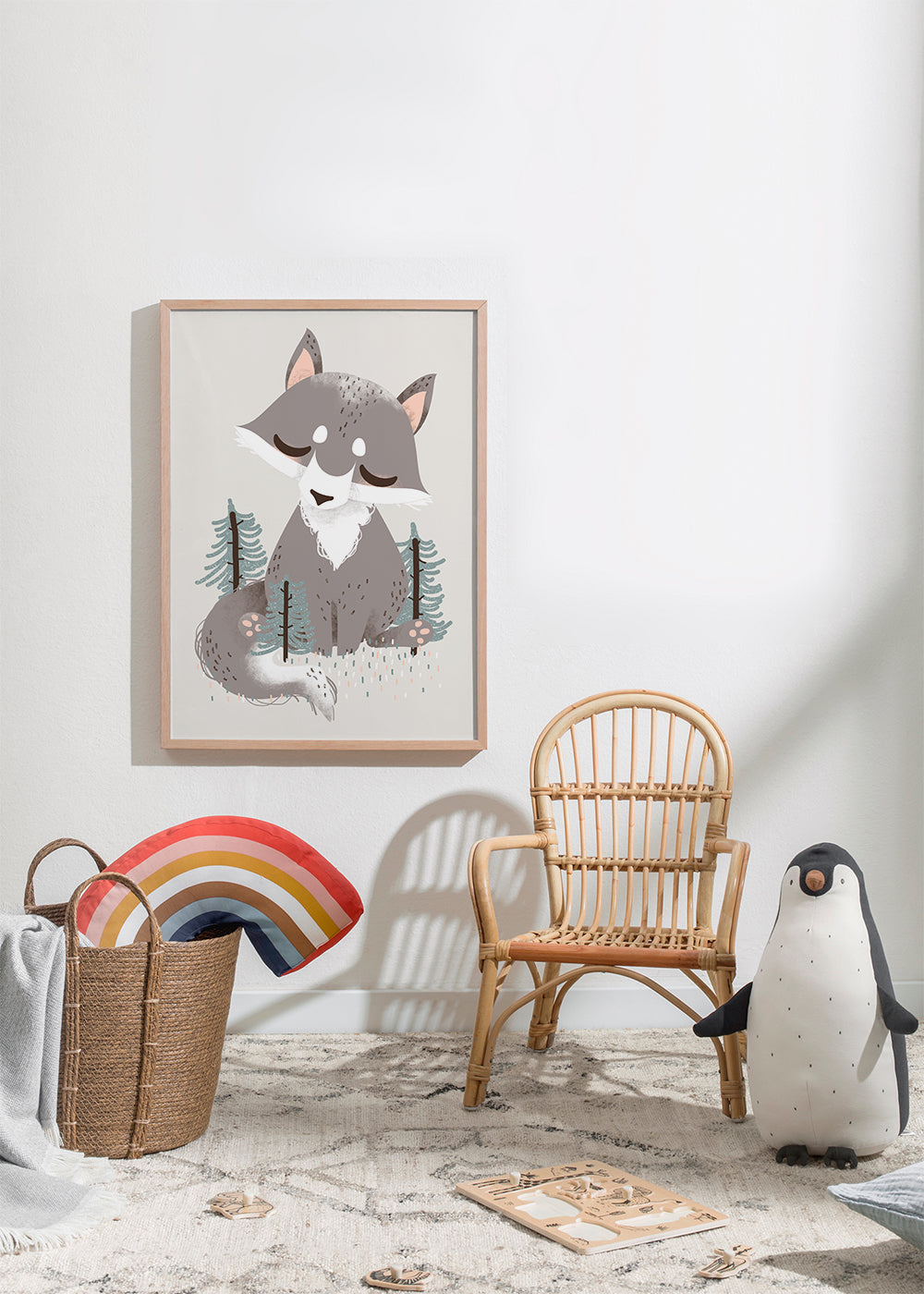 Barnposter sovande varg i skogen