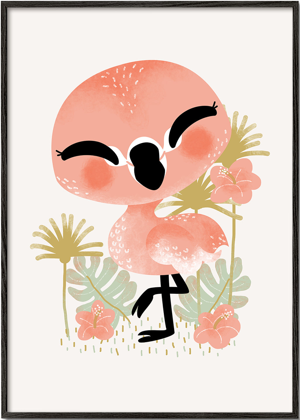 Barnposter leende rosa flamingo