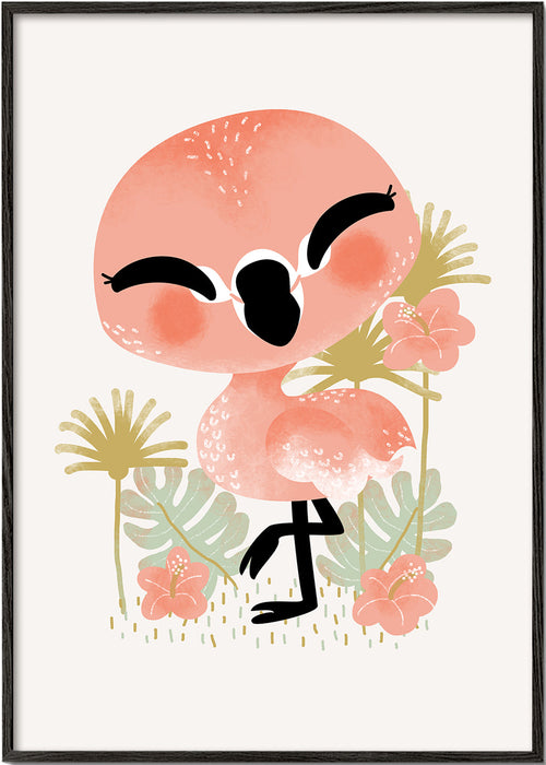 Barnposter leende rosa flamingo