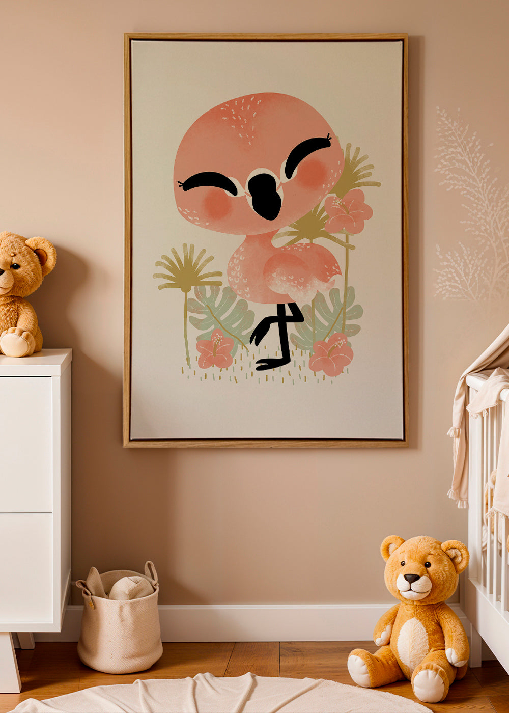Barnposter leende rosa flamingo