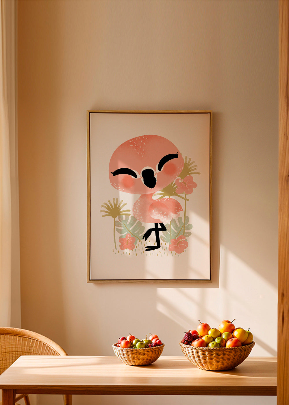 Barnposter leende rosa flamingo