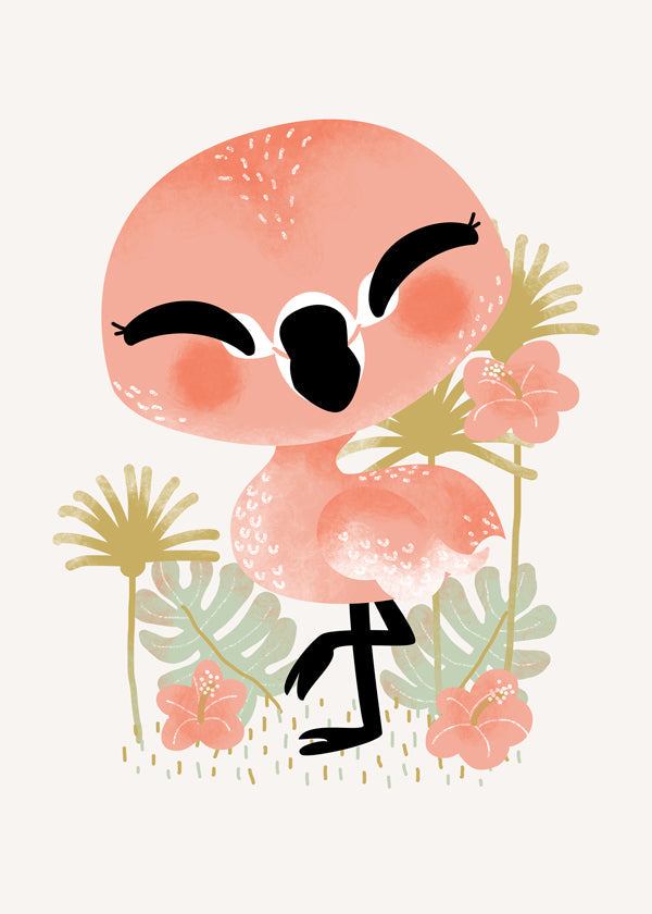 Barnposter leende rosa flamingo
