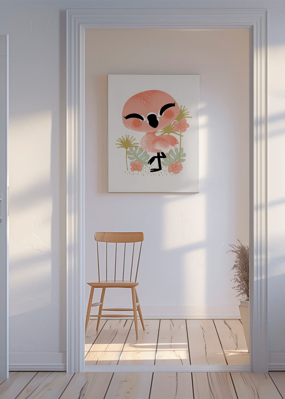 Barnposter leende rosa flamingo