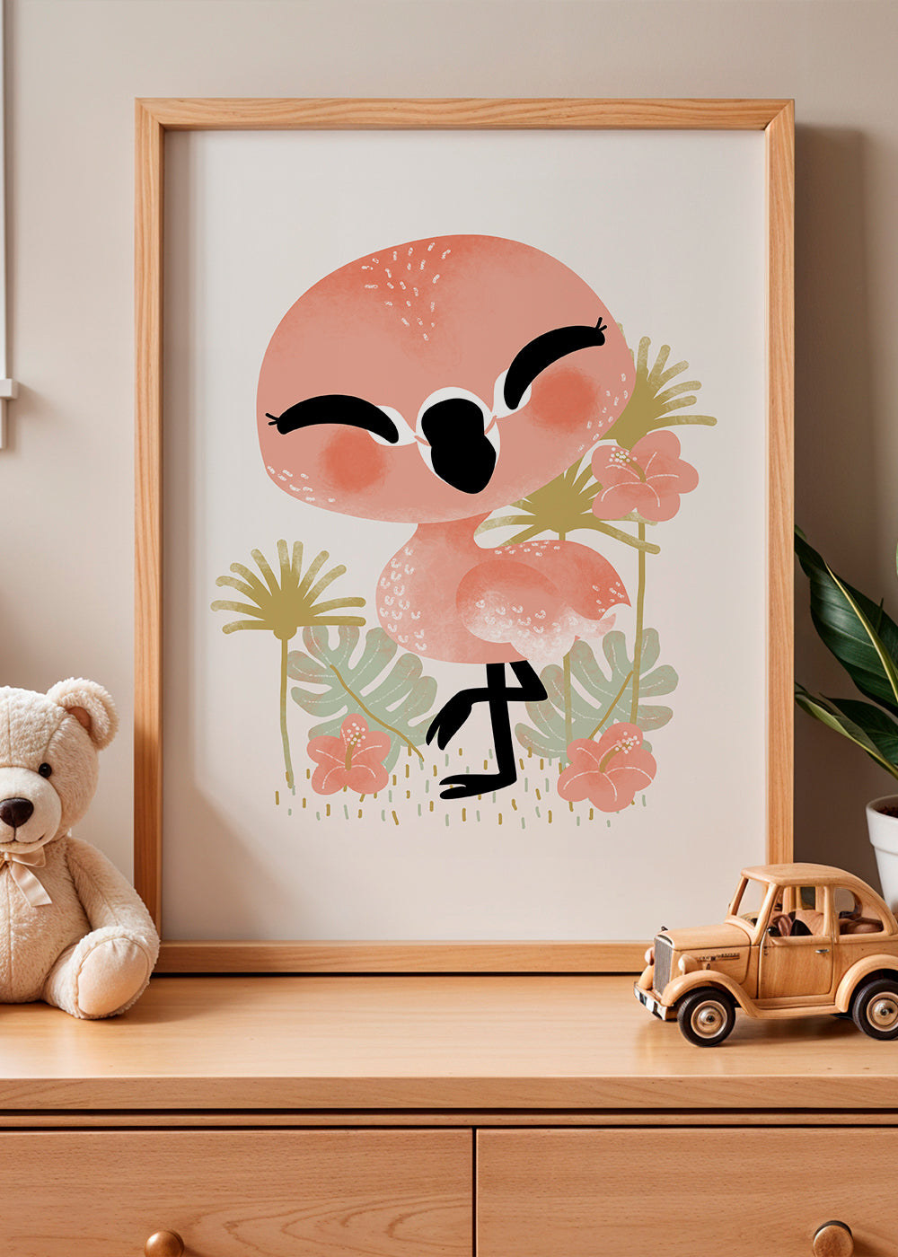 Barnposter leende rosa flamingo