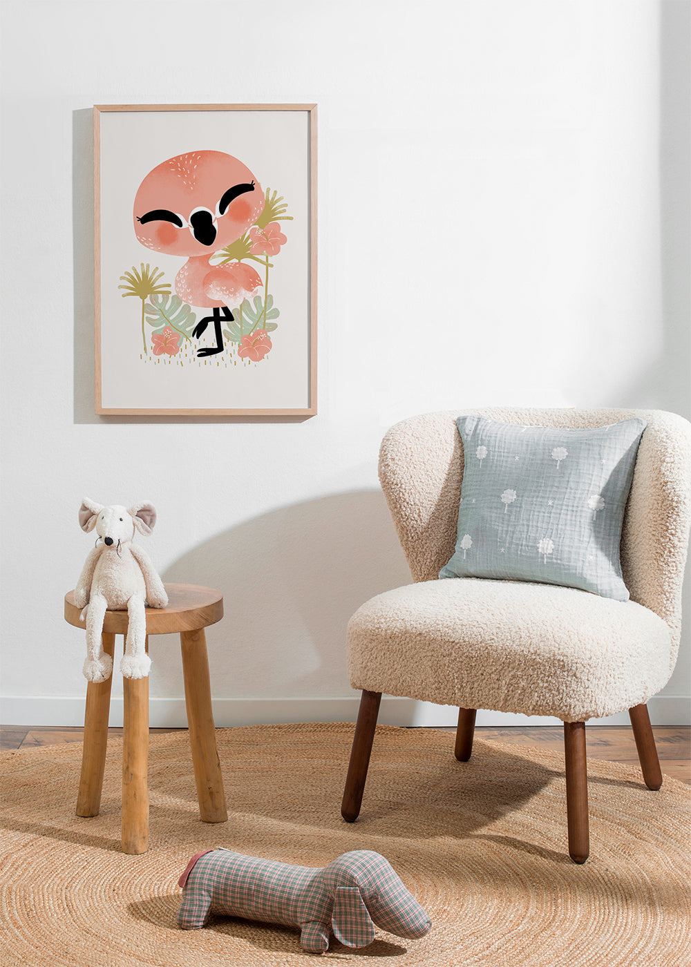 Barnposter leende rosa flamingo
