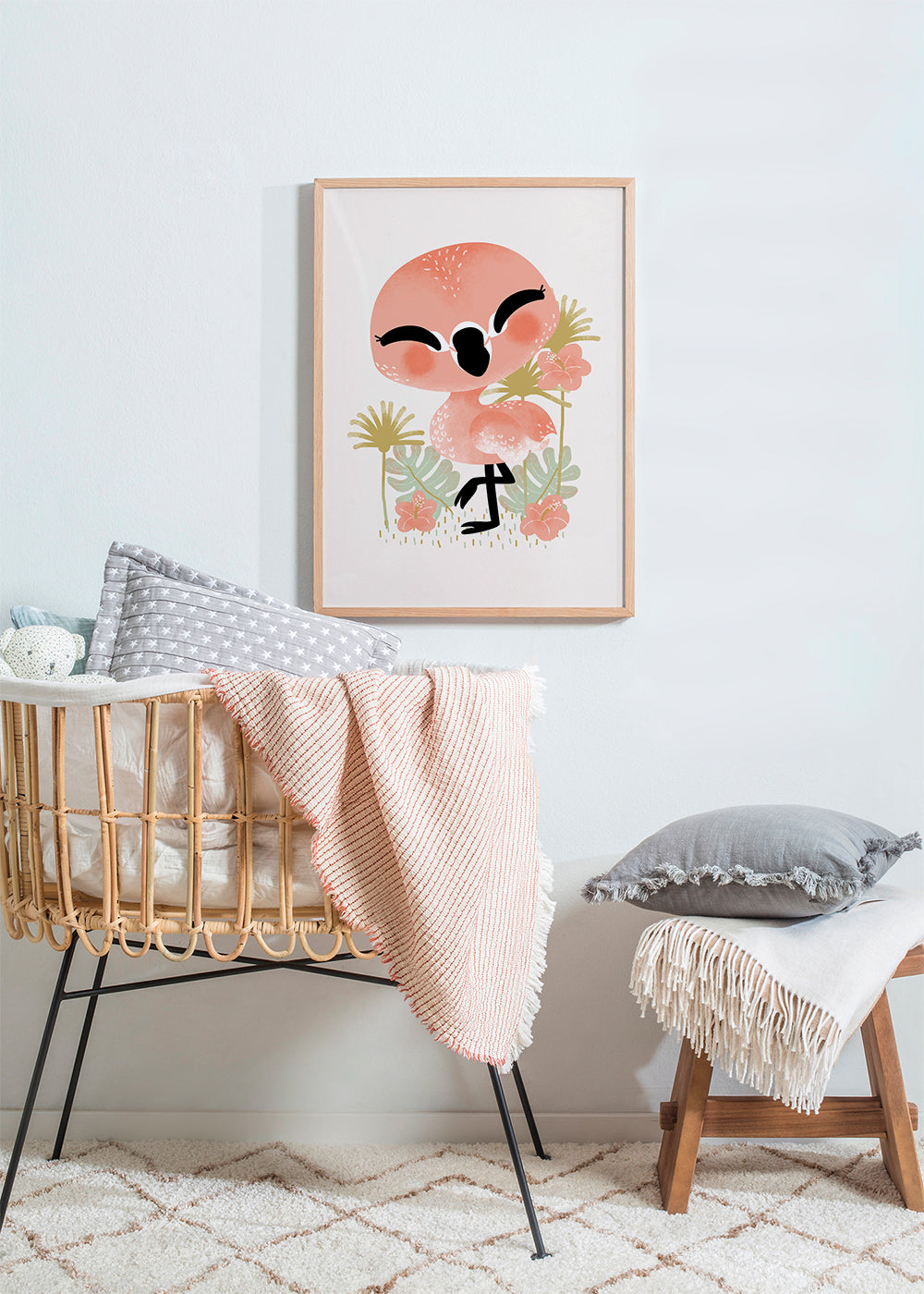 Barnposter leende rosa flamingo