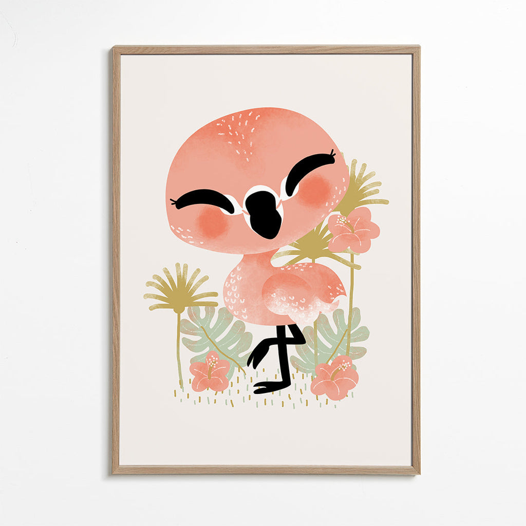 Barnposter leende rosa flamingo