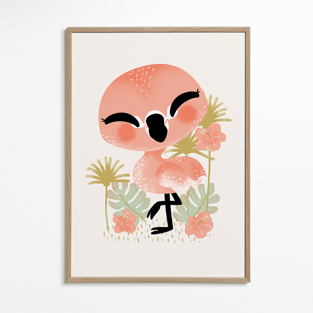 Barnposter leende rosa flamingo