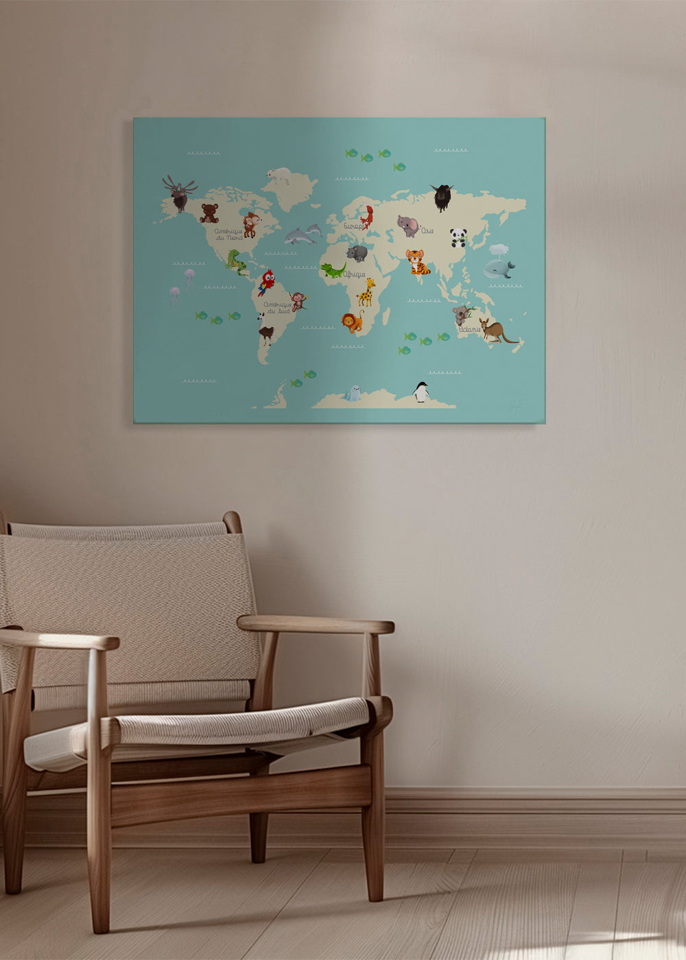 Barnposter världskarta med djur