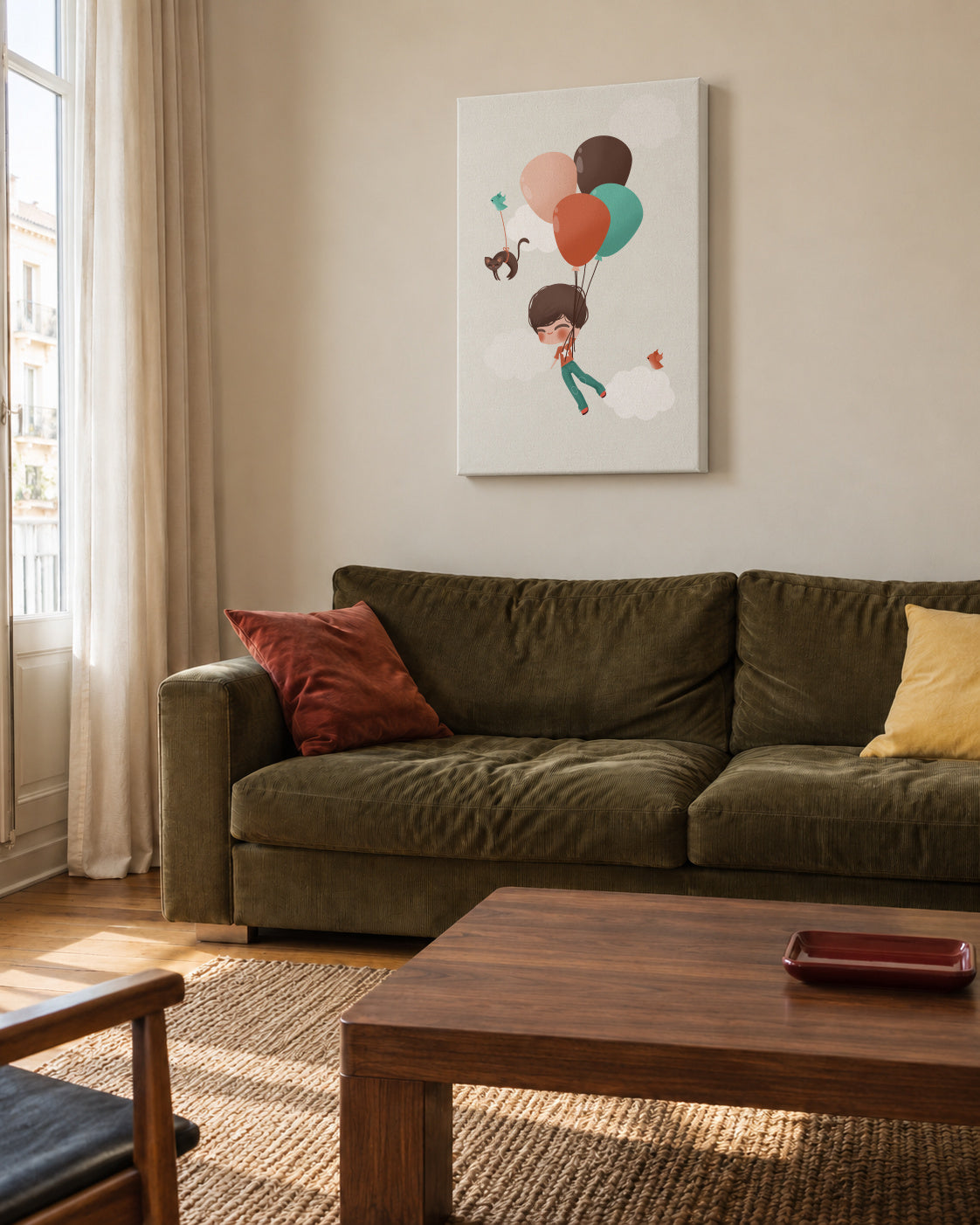 Boy into the Clouds - Unframed canvas in an interior