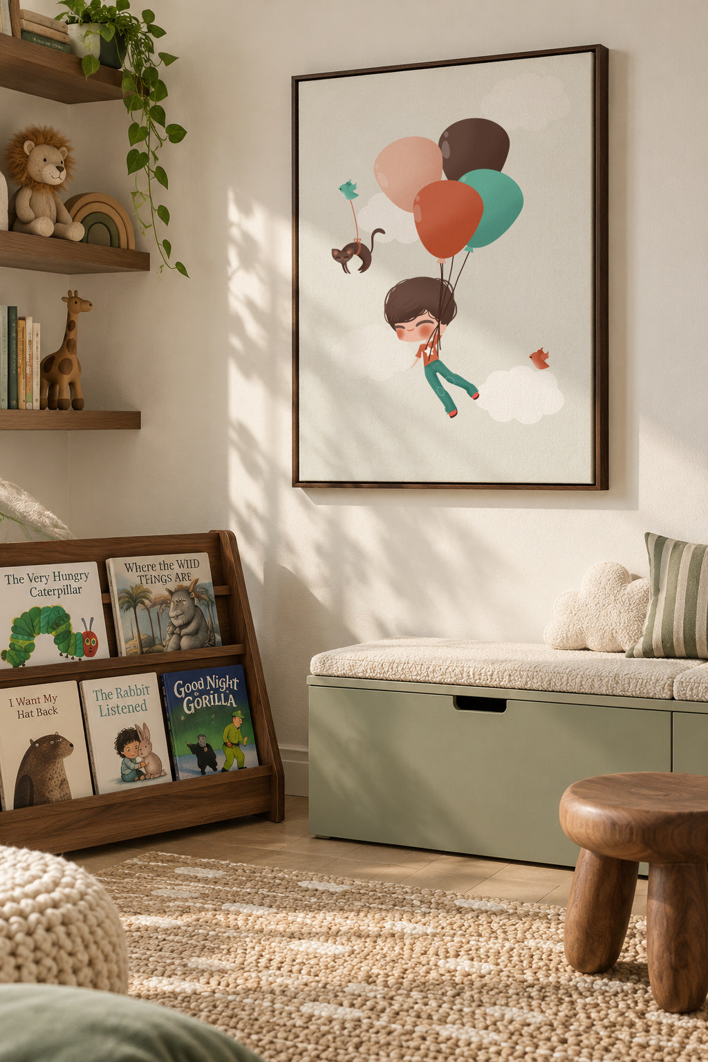 Boy into the Clouds - Framed canvas in an interior
