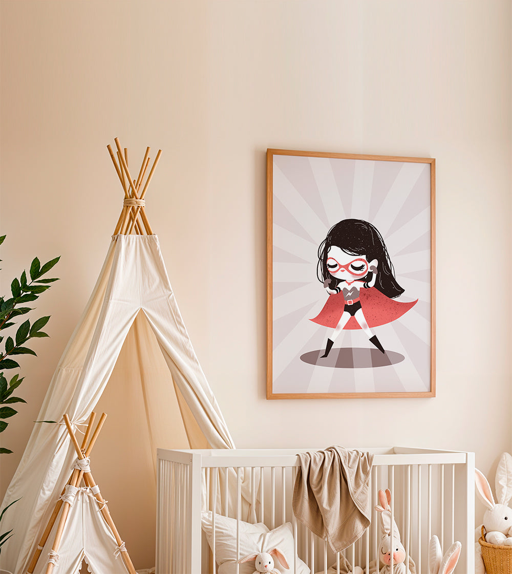 Barnposter: Superhjältinna med röd cape